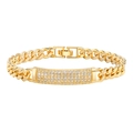 Golden curb chain bracelet for women with a rectangular paved zircon plate - Pave Rectangle Plate Cuban Link