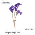 Macro detail of purple tulip brooch with dimensions showing 6.7cm height and 3.7cm width - Purple