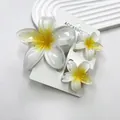 Three-piece plumeria flower hair clip set with yellow gradient resin in transparent finish - Set of 3 / White Yellow