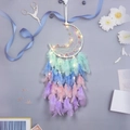 Atrapasueños luna con plumas de colores y luces LED para decoración de pared hogar - Producto Terminado Luna Estrella (Con Luz LED)