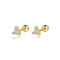 Golden S925 silver stud earrings with triangle zircon and screw back ball closure - 925 Silver / Gold + White Zirconia
