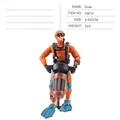 Modèle de plongeur réaliste avec combinaison orange et palmes bleues pour dioramas marins - Plongeur N°4 - Tenant l'Hélice Orange