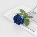 Realistic blue velvet artificial rose with green leaves on book for home wedding decor - Small Velvet Blue