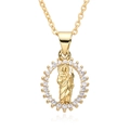 Macro detail of gold Saint Jude pendant with cubic zirconia and reflective surface - B191-White Zirconia St. Jude