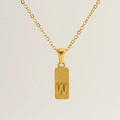 Golden stainless steel rectangle pendant necklace featuring an embossed letter W charm - Letter W