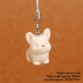White flocked resin puppy pendant with silver lobster clasp and white phone lanyard - French Bulldog