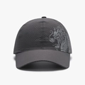 Dark grey quick-dry baseball cap with laser-cut holes and Chinese dragon print - Adjustable / Dark Gray