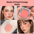 Matte peach orange single blush powder in shade 24 with square transparent casing - 24# Peach Orange (Matte)