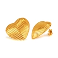 Gold-plated stainless steel heart stud earrings with a stylish textured finish for women - Heart Pleated Texture Style (GE907)