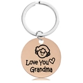 Detail of rose gold round pendant engraved with Love You Grandma on silver keyring - Rose Gold Keychain (Y00034)