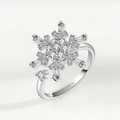 Adjustable S925 sterling silver spinning snowflake fidget ring with clear crystals - Adjustable Open / White Gold Snowflake Rhinestone (NJ1041)
