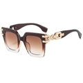 Brown gradient oversized square sunglasses with thick gold metal chain temples - Gradient Tea Frame Double Tea Lens