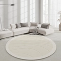 Minimalist beige round rug with wave patterns in a bright and modern living room setting - 60x60cm / Orlando C