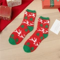 Christmas coral fleece socks with reindeer and tree patterns in festive red and green - White Reindeer