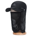 Black foldable outdoor UPF 50+ sun hat with face mesh and neck cover for hiking - Adjustable / Black