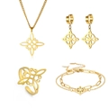 Golden Celtic knot stainless steel jewelry set including necklace, earrings, and ring - Set 1 (Necklace+Bracelet+Earrings+Ring) / Gold
