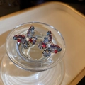 Elegant gold-plated butterfly earrings with red and blue gradient crystals - 925 Sterling Silver Earring Post Rhinestone Butterfly (43#)