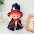Labubu plush doll wearing black wizard hat and cape with red bow and skull decor - Dark Knight In Red Cloak / First And Second Generation Keychains Are Compatible With La Cloth Dolls. Dolls Not Included.
