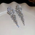 Sparkling silver leaf tassel earrings with cubic zirconia in a brilliant starburst effect - Multi Scroll Floral Rhinestone Tassel Style (39#)