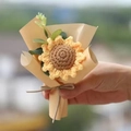 Handcrafted knitted sunflower bouquet in light brown wrap with a matching bow - Knitted Sunflower Yellow Wrap