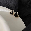 Elegant S925 silver heart stud earrings with black enamel and gold plating detail - Black