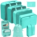 7-piece tiffany blue travel organizer set with mesh bags and waterproof pouches - Toiletry Bag 8-Piece Set / Glossy Blue