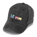 Close-up of kids washed cotton baseball cap with colorful cartoon train embroidery detail - 52CM-54 (2-6 Years) / Black
