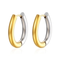 Elegantes pendientes de aro ovalados en acero inoxidable dorado y plateado con reflejo - Oro de 18K / Bicolor (Oro y Plata)
