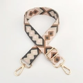 Detail of adjustable geometric diamond pattern bag strap with gold metal lobster clasps - Pink Khaki Grey