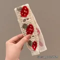 Handmade crochet white headband with 3D strawberry patterns for girls, 38cm size - 3# Beige Mushroom Style