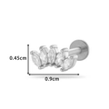 Silver stainless steel butterfly labret stud with zircons measuring 0.45cm by 0.9cm - Curved Marquise Row (0169-8#) / Silver