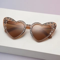 Brown heart-shaped sunglasses with crystal rhinestones on a geometric platform - Rhinestone Brown Frame Brown Lens