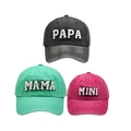 Three-piece family baseball cap set in grey, mint, and pink with embroidered letters - Family Set (PAPA+MAMA+MINI) / Black/Green/Red