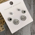 Three-pair silver earring set featuring bow style studs and crystal encrusted F designs - E5151 Silver Pin-Silver 6-Piece Set