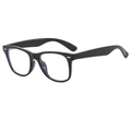 Classic black square sunglasses with light blue anti-blue light lenses in a 45-degree view - Black Frame Anti-Blue Light