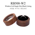 Round walnut wood ring box with clear window lid and black single slot velvet interior - Transparent Window Lid-Single Slot-Black Velvet