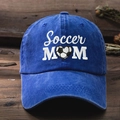 Casquette de baseball en coton délavé bleu marine avec broderie Soccer Mom sur bois - Taille unique / Bleu Royal