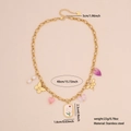 Collana in acciaio inossidabile dorato con ciondoli a cuore, farfalla e perla su sfondo - Fiore Quadrato & Tulipano (2#方花朵)