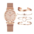 Orologio al quarzo oro rosa con cinturino magnetico e quattro bracciali di moda abbinati da donna - Set Orologio E Gioielli / Oro rosa