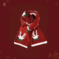 Red knit bear scarf with festive reindeer horn patterns and white trim for winter - Red Double Antlers