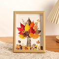 Light wood frame with autumn dried leaf and flower bouquet art for home desk decoration - 5 Inch / Natural Wood Color