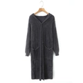 Deep grey mohair hooded long cardigan sweater with front pockets and ribbed cuffs - S / Dark Gray
