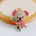 Detailed close-up of koala keychain with pink rhinestones and gold alloy finish - Pendant Only / Pink