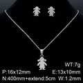 Conjunto de joyas de plata para niña con collar colgante y pendientes de botón chic - Color Acero (KS128475-K)