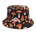 Detailed view of colorful mushroom patterns on a black foldable fisherman bucket hat - M (56-58cm) / Unique Mushroom (6#)