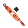 Correa ancha de cuero marrón para Apple Watch con grabado de brújula vikinga y hebilla metal - Naranja / 38/40