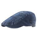 Casquette plate en denim délavé bleu marine avec boucle en bronze réglable et logo - Bleu foncé