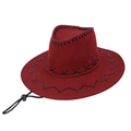 Roter Western-Cowboyhut mit schwarzen Ziernähten und verstellbarem windfestem Kinnriemen - M (56-58cm) / Dunkelrot
