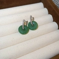 Elegant silver hoop earrings with emerald green donut stones and sparkling paved zircons - Ping An Buckle Style (60#)