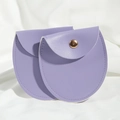 Set of two purple PU leather round snap button pouches on white fabric background - 8*8.5cm / Deep purple